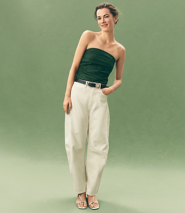 Rivete Seamed High Rise Barrel Jeans in Ivory