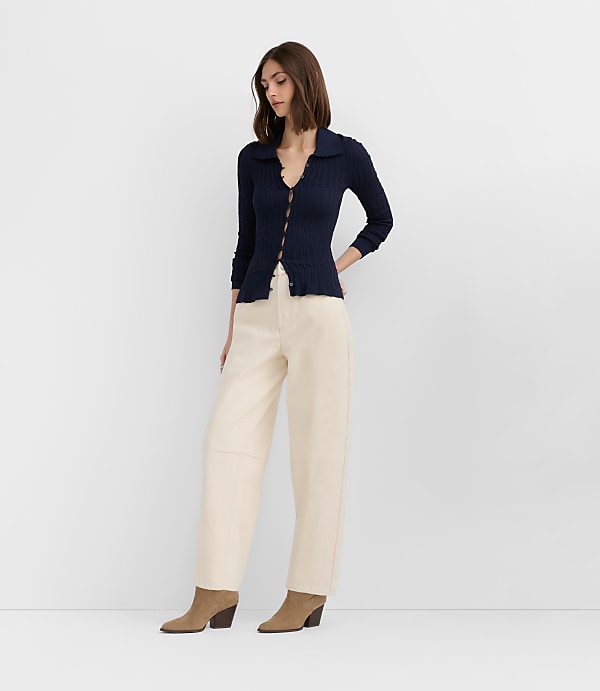 Rivete Seamed High Rise Barrel Jeans in Ivory