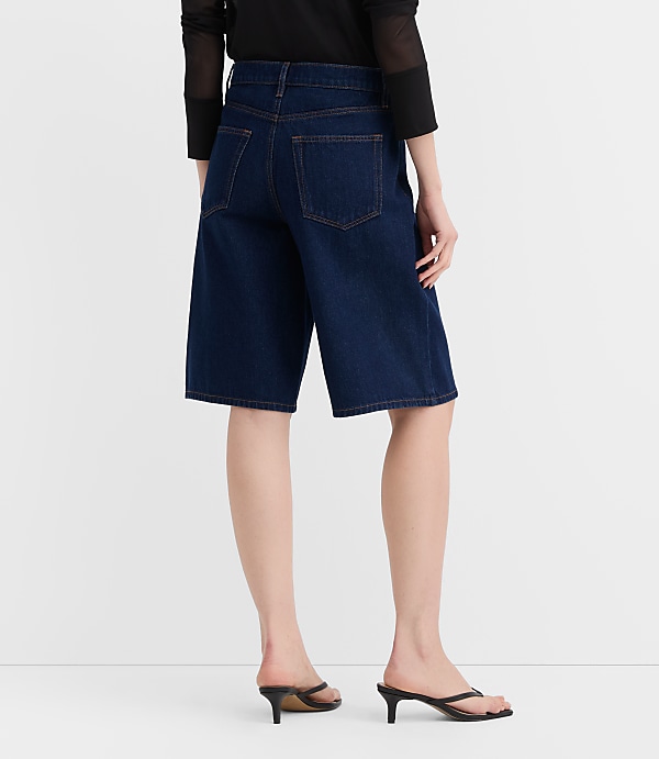 Rivete Curvy High Rise Denim Bermuda Shorts in Dark Rinse