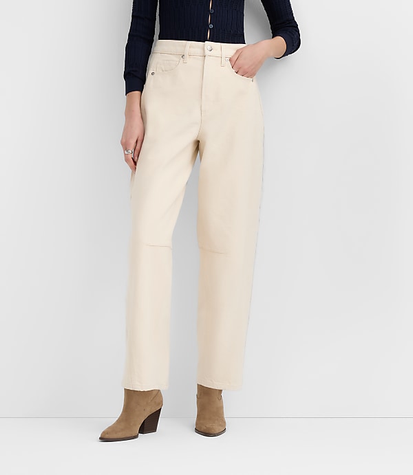 Rivete Curvy Seamed High Rise Barrel Jeans in Ivory