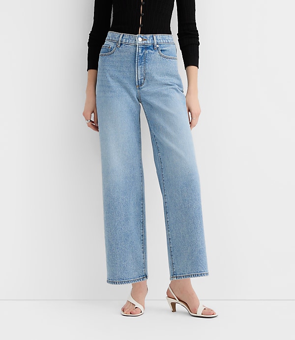 Rivete Curvy High Rise Wide Leg Crop Jeans in Mid Wash