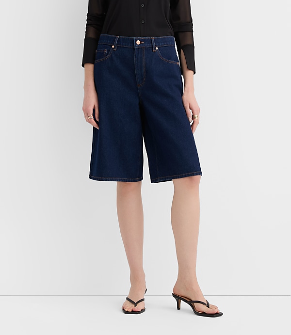 Rivete Curvy High Rise Denim Bermuda Shorts in Dark Rinse