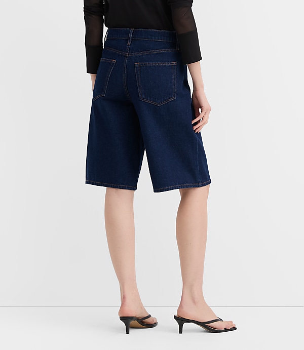 Rivete Petite High Rise Denim Bermuda Shorts in Dark Rinse