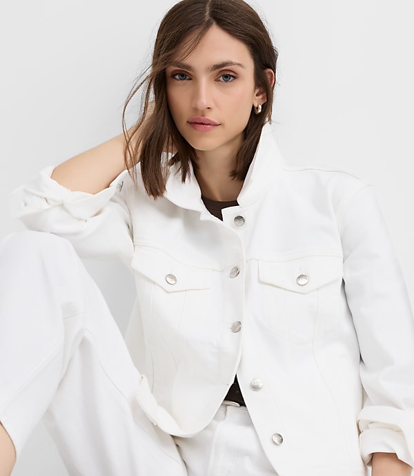 Petite Denim Trucker Jacket in White