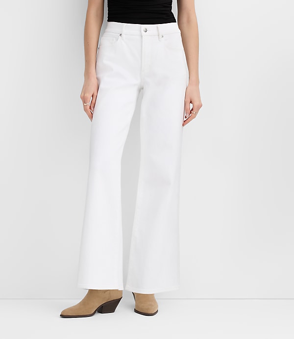 Rivete Petite Curvy Mid Rise Wide Leg Jeans in White