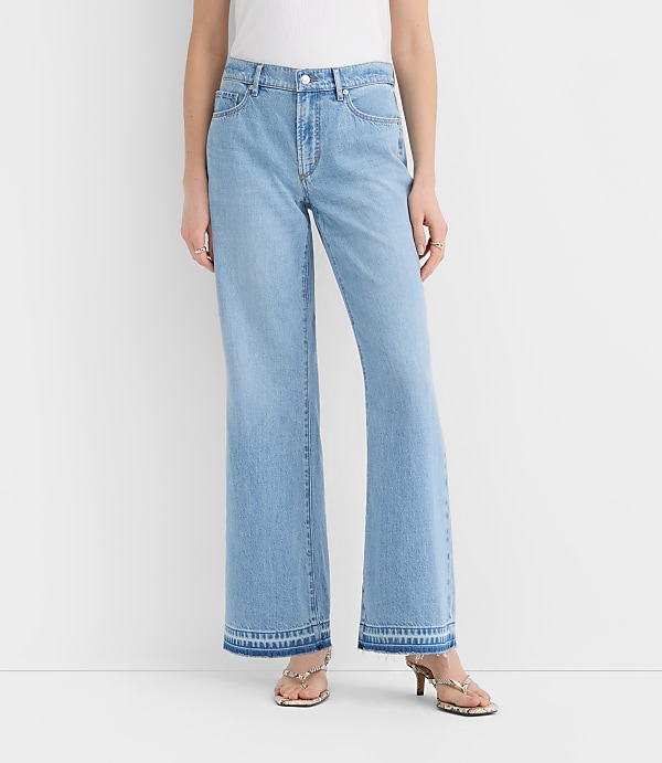 Rivete Tall Curvy Unpicked Mid Rise Wide Leg Jeans in Vintage Light Wash