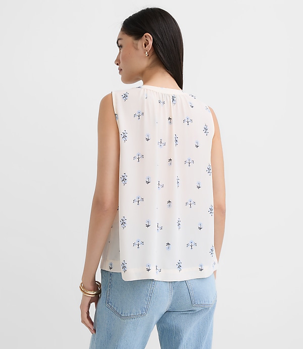 Petite Floral Shirred Button Shell