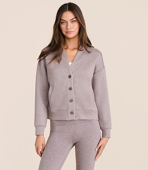 Lou & Grey Heathered Scubasoft V-Neck Pocket Cardigan