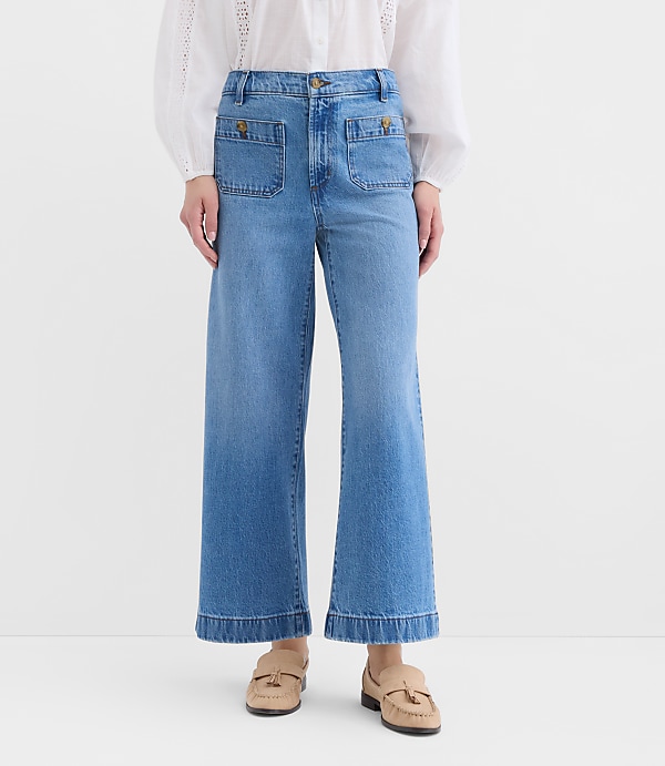 Tall Curvy Palmer Wide Leg Crop Jeans in Classic Mid Wash