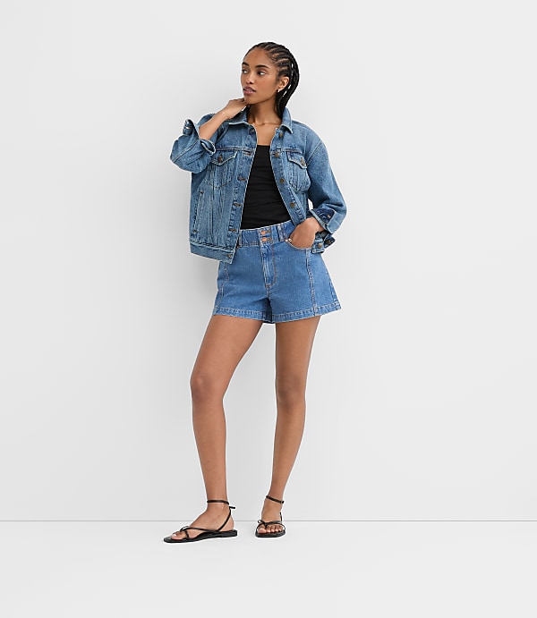 Rivete Tall Double Shank High Rise Denim Shorts in Dark Wash