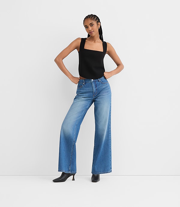 Rivete Mid Rise Wide Leg Jeans in Vintage Dark Wash