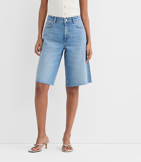 Rivete Curvy High Rise Denim Bermuda Shorts in Vintage Mid Wash