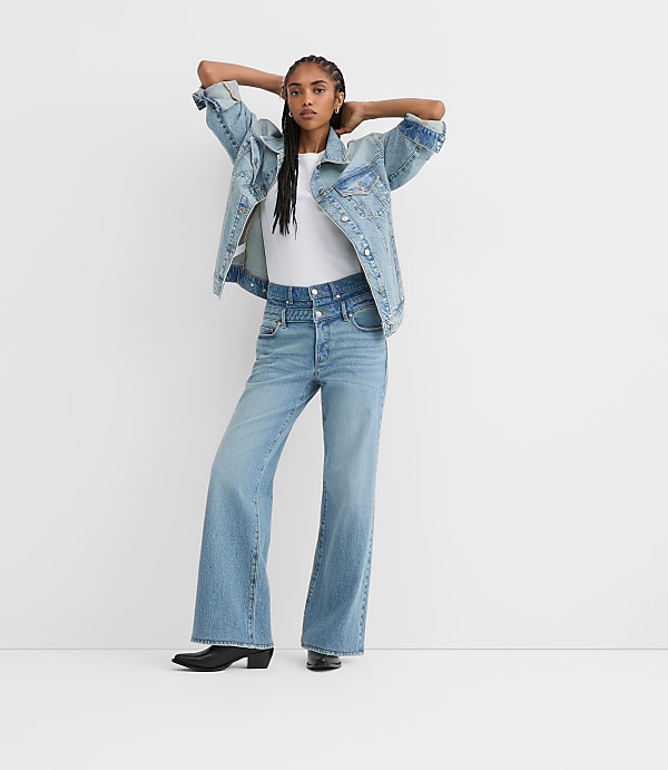 Rivete Tall Double Waisted High Rise Wide Leg Jeans in Light Wash