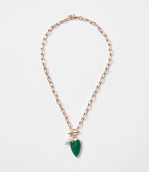 Pearlized Heart Toggle Necklace