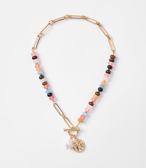 Pearlized Coin Statement Necklace