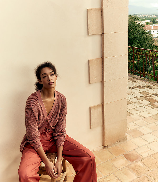 Haven Well Within Garment-Dyed Organic Cotton Shaker Stitch Cardigan