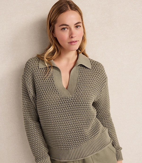 Haven Well Within Cotton Wave Stitch Johnny Collar Sweater