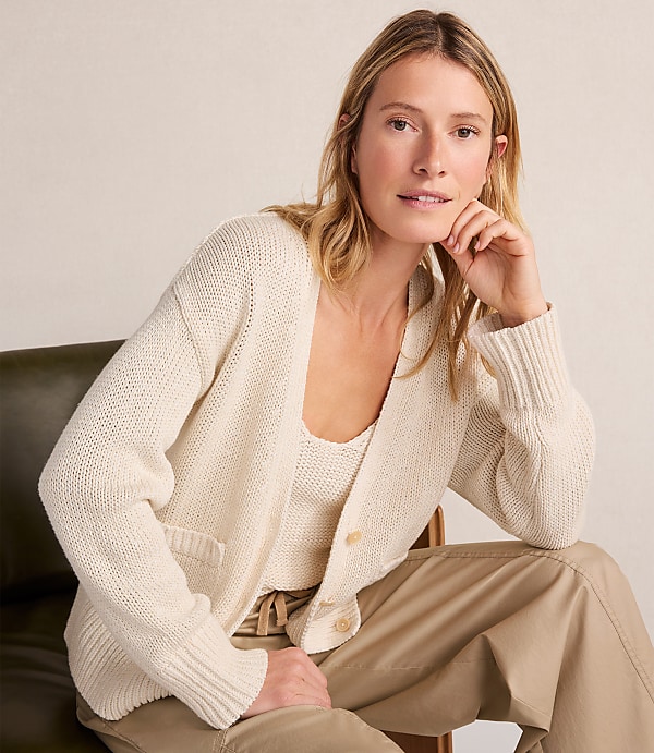 Haven Well Within Organic Cotton Linen Plaited V-Neck Cardigan