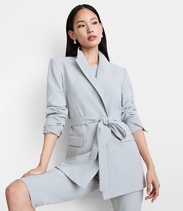 Petite LOFT Versa Seasonless Stretch Tie Waist Blazer in Heather