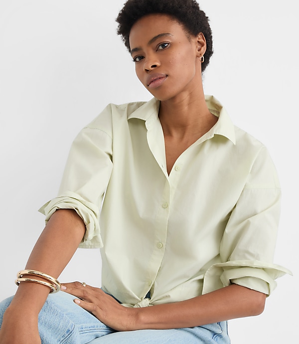 Petite Poplin Tie Front Everyday Shirt