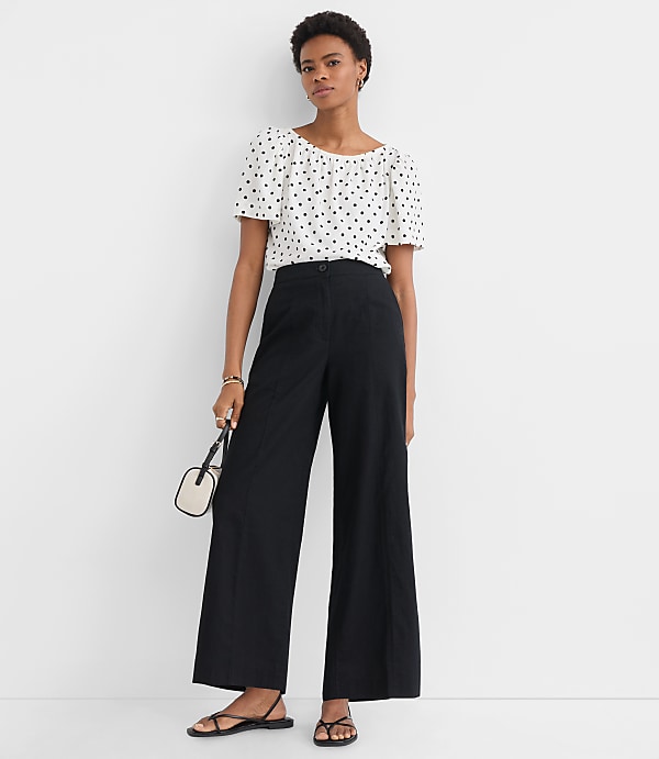 Petite Linen Cotton Pull On Wide Leg Pants