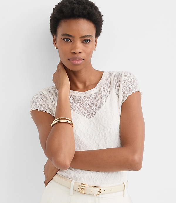 Petite Lace Cap Sleeve Tee