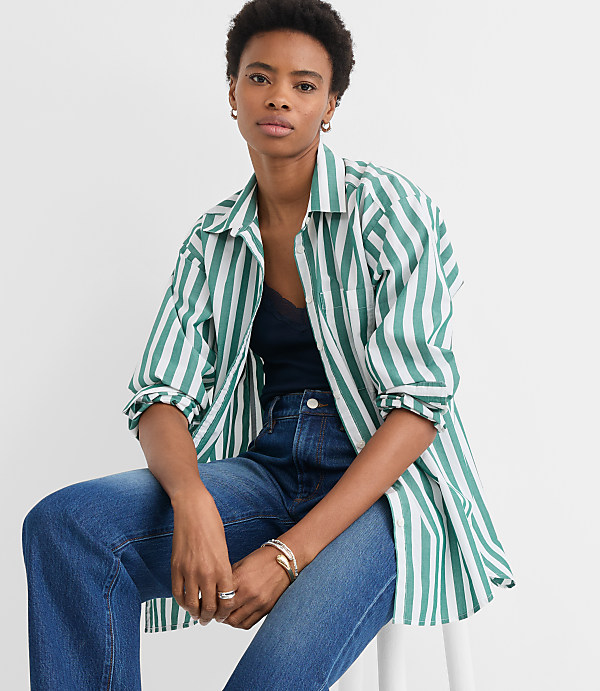 Petite Striped Poplin Everyday Oversized Pocket Shirt
