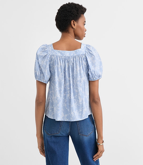 Paisley Puff Sleeve Square Neck Blouse