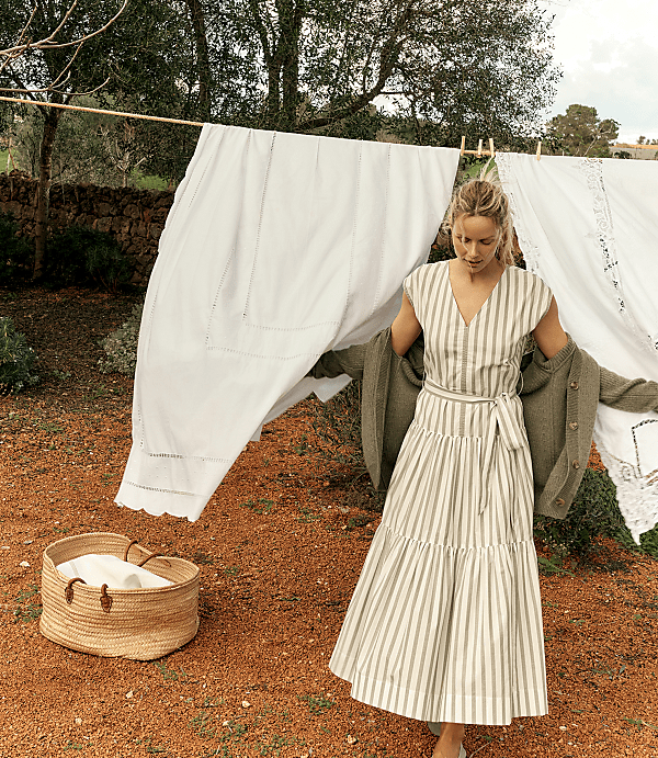 Haven Well Within Organic Cotton Poplin Stripe Tiered Midi Dress
