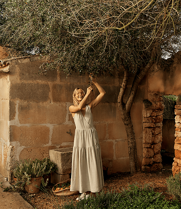 Haven Well Within Everweave Linen Tiered Wrap Dress