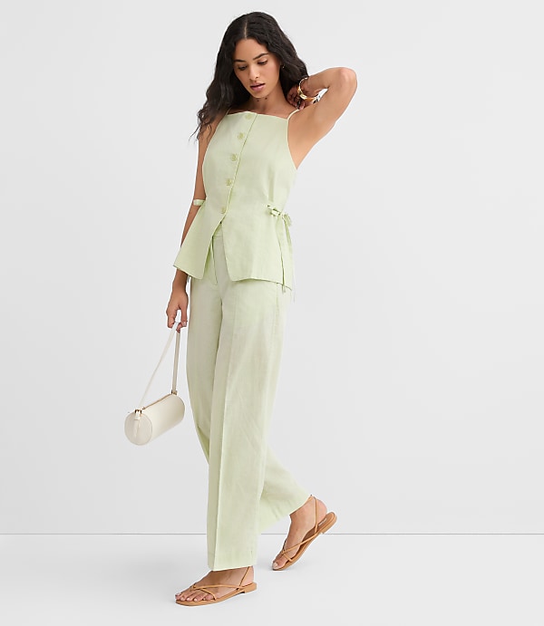 Petite Side Tie Linen Cotton Strappy Vest Top