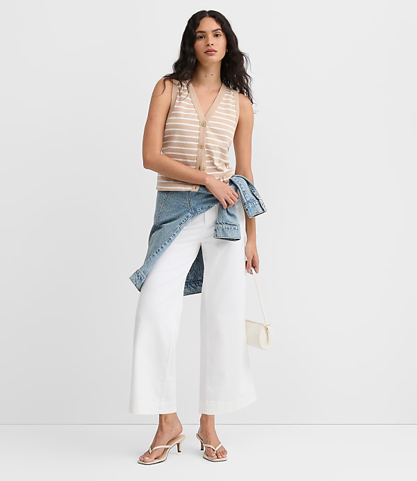 Petite Striped V-Neck Cardigan Tank Top