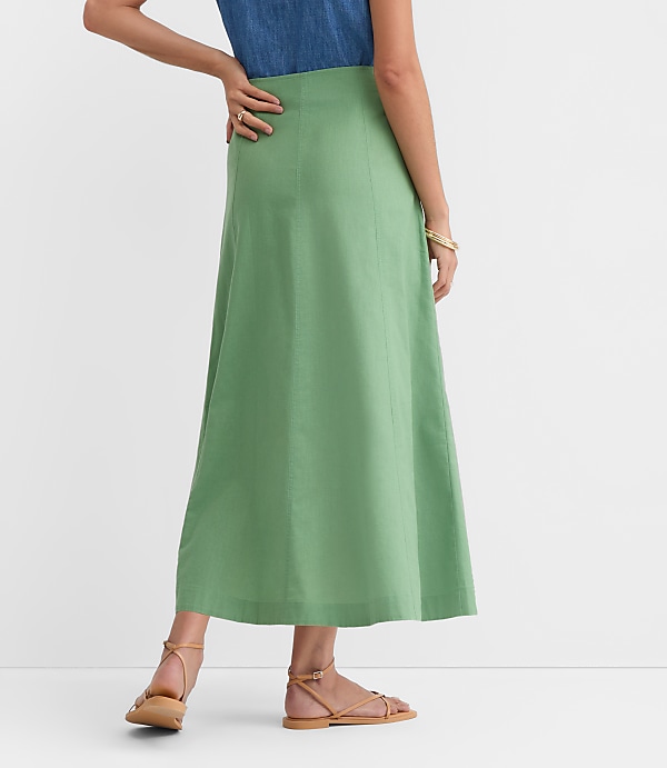 Seamed Linen Cotton Button Midi Skirt