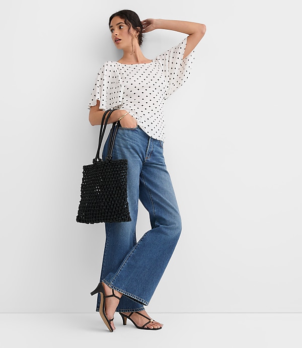Dotted Tie Back Cape Sleeve Blouse