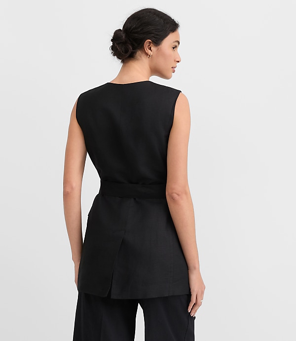 Linen Blend Belted Pocket Vest