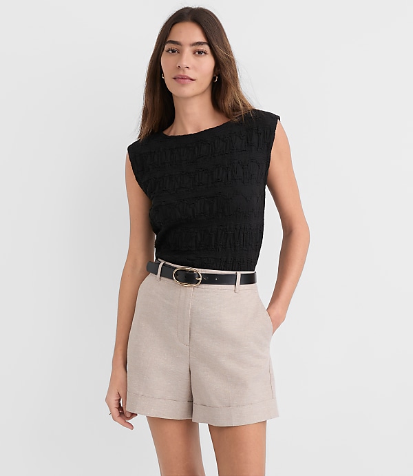 Petite Cuffed Shorts in Shimmer Linen Cotton