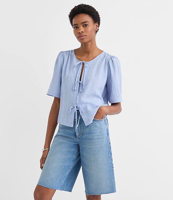 Petite Striped Bow Blouse