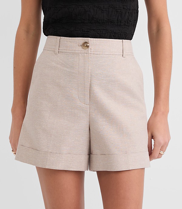 Petite Cuffed Shorts in Shimmer Linen Cotton