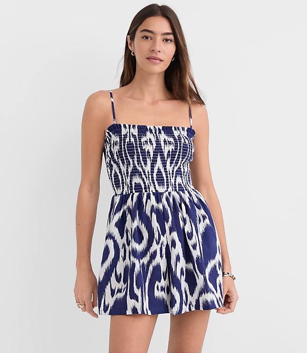 LOFT Beach Ikat Linen Cotton Smocked Romper
