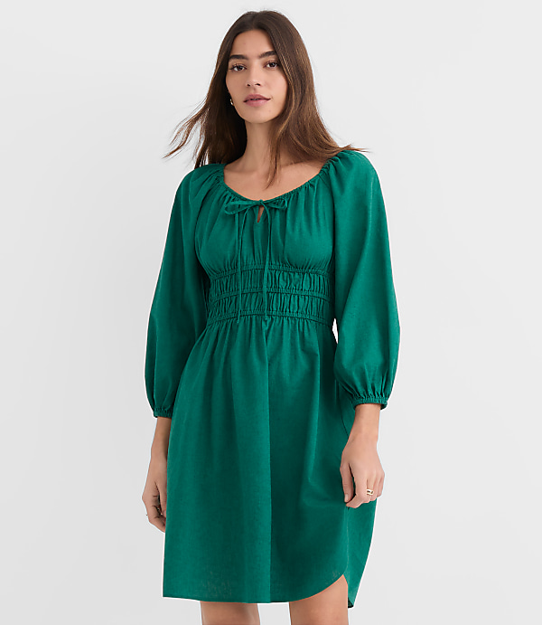 Linen Cotton Smocked Mini Dress