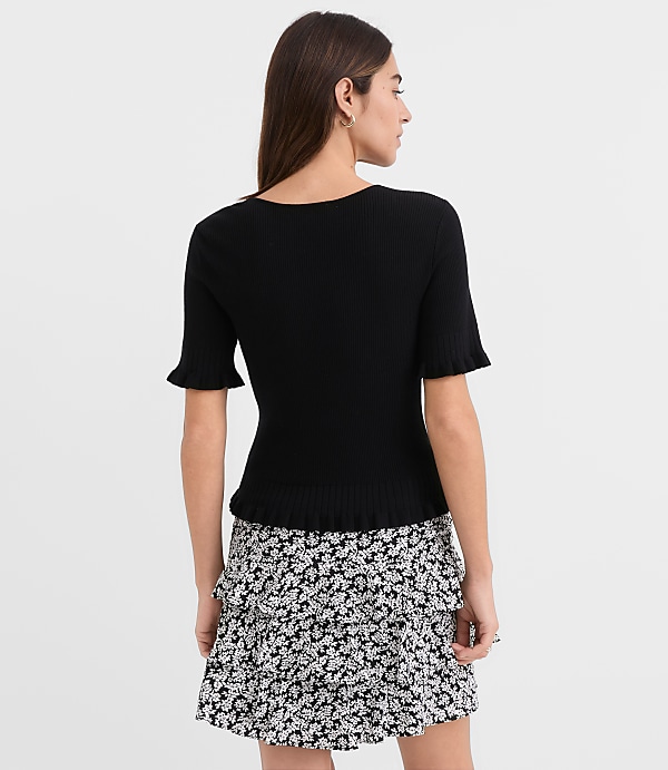 Ruffle Pointelle Bow Cardigan