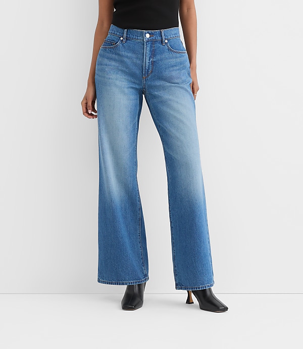 Rivete Petite Mid Rise Wide Leg Jeans in Vintage Dark Wash