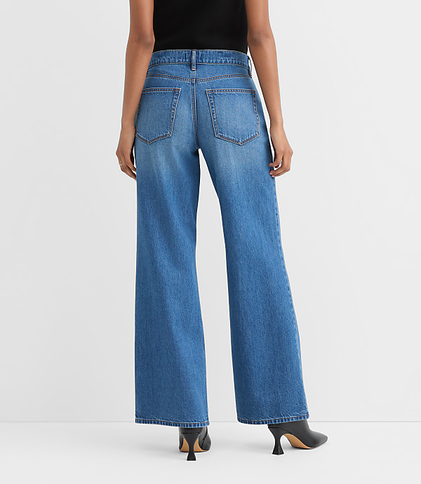 Rivete Petite Mid Rise Wide Leg Jeans in Vintage Dark Wash