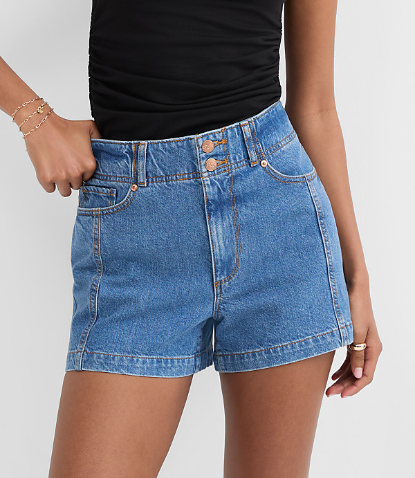 Rivete Tall Double Shank High Rise Denim Shorts in Dark Wash