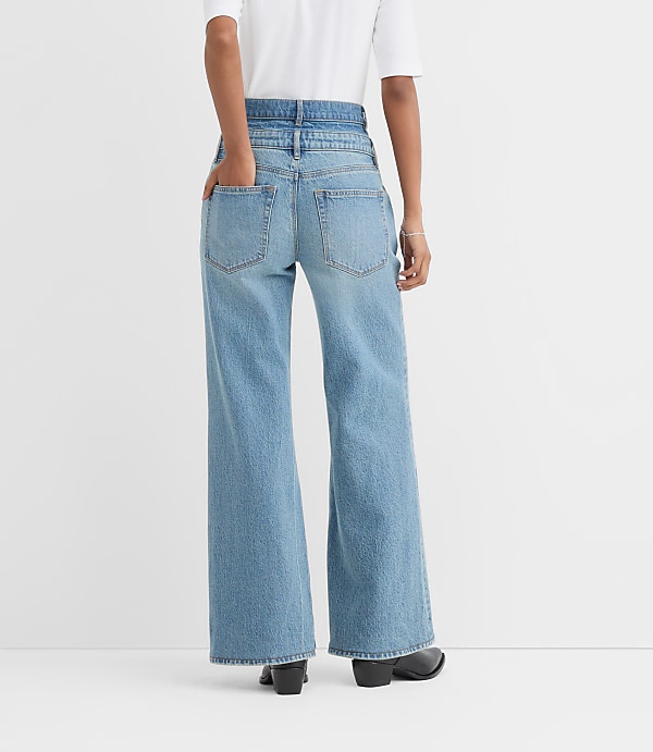 Rivete Petite Double Waisted High Rise Wide Leg Jeans in Light Wash