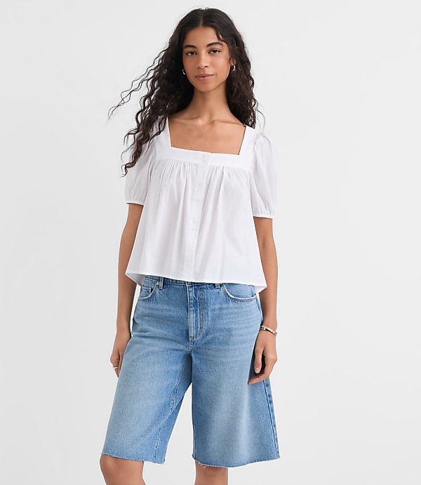 Petite Puff Sleeve Square Neck Blouse