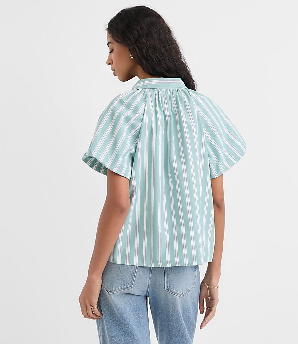 Petite Striped Poplin Bubble Sleeve Shirt