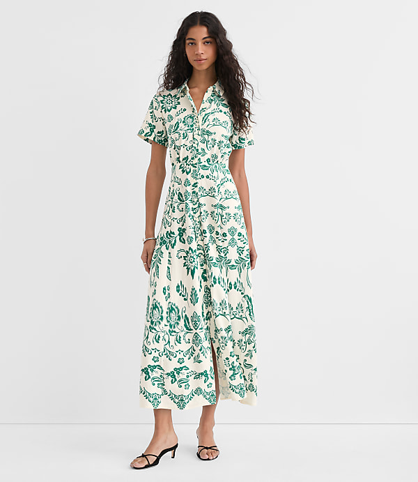 Floral Seamed Maxi Shirtdress