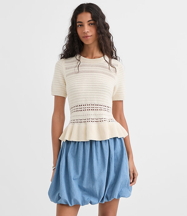 Pointelle Peplum Sweater