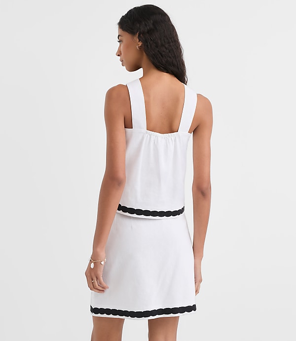 Scalloped Linen Cotton Square Neck Shell